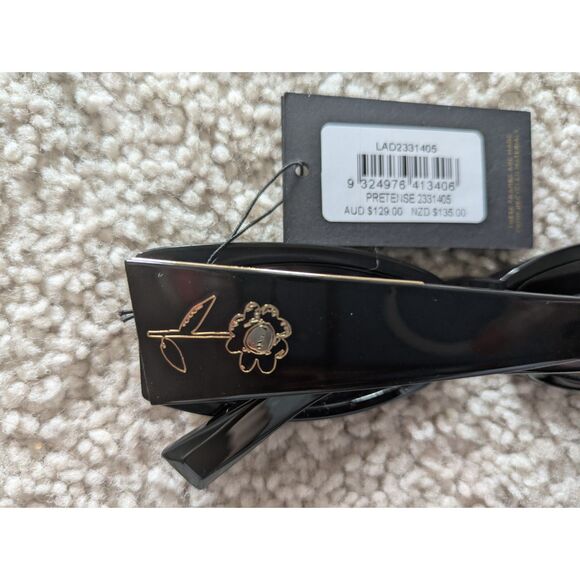 NIB Le Specs x Afends Square Black Sunglasses w/ Gold Floral Accent main image 8